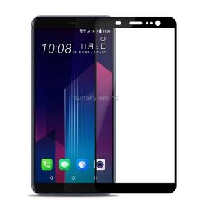 Protection D'&eacute;cran En Verre Tremp&eacute; 9h Pour Htc U11+, Bord Incurv&eacute;, Couverture Compl&egrave;te - Noir - Neuf