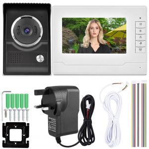 Interphone avec ecran HD 7 pouces, etanche a la pluie, camera infrarouge, deverrouillage a distance, sonnette (prise britannique) - Neuf