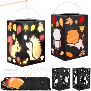 Kalanka-4 Pièce Kit De Bricolage Lanterne Pour Enfant Kits De Lanterne De Découpe Papier 3d Lampion Animaux Avec Bâton Lanterne Bougie À Suspendre Pour Décoration Automne Halloween Thanksgiving Noel - Neuf