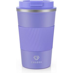Letnerny-Tasse À Café De Voyage Isotherme Avec Couvercle Étanche ¿ Tasses À Café Réutilisables De Voyage ¿ Tasse À Café De Voyage En Acier Inoxydable Pour Eau C Et Froide Et Thé ¿ 380 Ml - Neuf