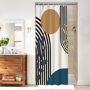 Uaa-Rideau Douche Bleu, Rideau De Douche Abstrait Géométrique Lignes Noir Rayé Rideaux De Baignoire Anti Moisissure Imperméable Tissu Polyester Rideaux Salle De Bain Avec 6 Crochets 90x180cm - Neuf