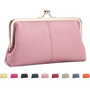 Portefeuille Vintage En Cuir V&eacute;ritable Avec Fermeture &Eacute;clair Pour Femme,Porte-Cartes Avec Fermeture &Eacute;clair Et Poche Pour Pi&egrave;ces De Monnaie,Rose,20.5*4*12Cm,D&eacute;contract&eacute; - Neuf