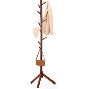 Porte-manteaux en bois de h&ecirc;tre - En forme d'arbre - Avec 9 crochets - 3 r&eacute;glages de hauteur - Porte-manteaux autonomes - Pour v&ecirc;tements, chapeaux, &eacute;charpes, sacs - Marron - Neuf