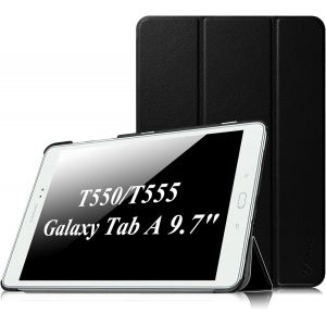 LORANKA-&Eacute;tui Housse pour Samsung Galaxy Tab A 9.7 SM-T550 / T555 - Coque de Protection Ultra-Mince L&eacute;ger PU Cuir Case Cover, Fonction Sommeil/R&eacute;veil Automatique, Noir - Neuf