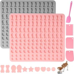 Ayuhr-2 Pièces Moule En Silicone Pour Chien, Tapis De Cuisson Pour Biscuits Pour Chiens 5 Formes En 1 Sans Bpa, Inclut Une Spatule, Moule Nourriture Pour Chien Pour Biscuits, Friandises(130 Grilles) - Neuf
