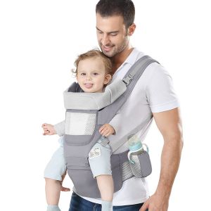 Porte-bébé avec siège de hanche, porte-bébé multifonctionnel 9 en 1, du nouveau-né au tout-petit, toutes saisons, sac à dos pour enfants, tout-petits, nourrissons, nouveau-nés (7 à 40 lb) (gris) - Neuf