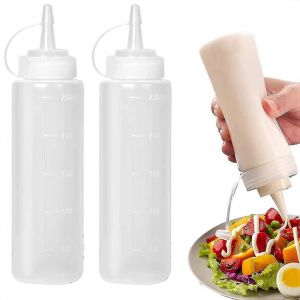 2pcs 8oz bouteilles de condiments en plastique compressibles de qualité alimentaire avec bouchon pour distributeurs d'assaisonnement de bouteille de sauce - Neuf