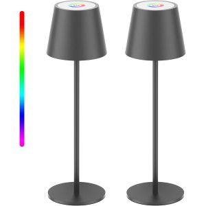Lampe De Bureau Led À Intensité Variable, Lot De 2, Sans Fil, Blanc Chaud 3000 K + Rechargeable Rvb, Aluminium, Usb-C, Ip54, Intérieur Et Extérieur (Blanc) - Neuf