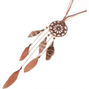 Collier Long Pour Femme Avec Attrape-R&ecirc;ves|Collier Long Bijou Fantaisie Pour Femme|Accessoires Plumes Indiennes|Cha&icirc;ne En Cuir Avec Pendentif Attrape-R&ecirc;ves - Neuf