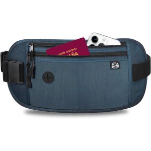 TRAHOO-Ceinture de Voyage Sac Banane, Antivol Cach&eacute; Sac Banane Plat, R&eacute;glable Plate Ceinture de Voyage, Homme et Femme pour Ranger Passeport, Smartphone, Cartes, Monnaie et Cl&eacute;s (Bleu Fonc&eacute;) - Neuf