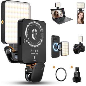 LORANKA-128 LED Lumiere Telephone Selfie Portable, Magn&eacute;tique Lampe Selfie avec Clip CRI 95+ 3000mAh 3000-6500K pour pour Tiktok, Phone, Ordinateur Portable, Cam&eacute;ra - Neuf