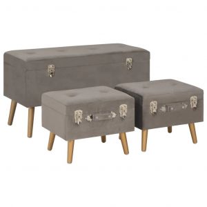 Tabourets de rangement 3 pi&egrave;ces 85 x 38 x 47 cm velours gris Helloshop26 02_0010720 - Neuf