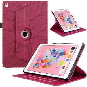KAL-Coque Compatible Avec Ipad 10.2"" 2019/2018/2017 9Th/8Th/7Th Gen Flip Pu Cuir 360°Rotatif Multi-Angle Stand Housse Arbre Rotating Tablette Protection Cover,Rouge - Neuf
