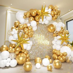 SJZG-Ballons De F&ecirc;te En Latex Pour Anniversaire, Mariage, Bain, Saint-Valentin - D&eacute;coration De F&ecirc;te (Dor&eacute; Et Blanc, 125) - Neuf