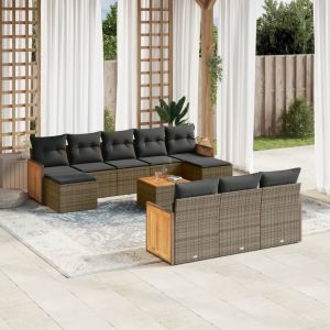 Prolenta Premium - Salon De Jardin 11 Pcs Avec Coussins Gris R&eacute;sine Tress&eacute;e - Neuf
