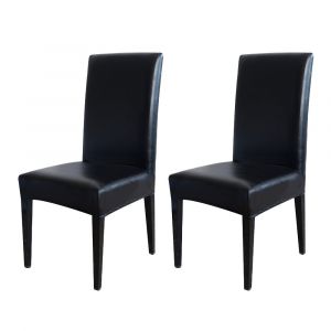Lot de 2 housses de chaise de salle &agrave; manger imperm&eacute;ables en cuir PU - Noires, extensibles, amovibles, lavables, compatibles avec la plupart des chaises - Neuf