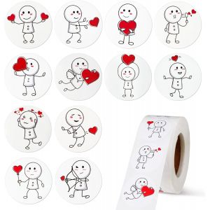 500pcs Etiquette Autocollante Coeur Rouge Bonhomme Allumette Sticker Adh&eacute;sif 2,5cm Amour Remerciement D&eacute;coration Carte De Voeux Emballage Cadeau Enveloppe Pour Saint-Valentin Mariage - Neuf