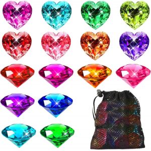 Mdy-Pierres Precieuses De Plongée Enfants, 16 Pièces 4cm Pierres Précieuses Colorées, Jouet De Plongée Piscine, Gemmes Couleur De C?Ur Et Diamant Pour Jeux De Plongée, Chasse Au Trésor (Colorées-A) - Neuf
