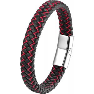 Eryi-Bracelet Cuir Homme Et Acier Inoxydable, 21cm Bracelet Tressé Pour Homme, Simple Bracelets Noir Marron Bleu Vert Rouge Blanc, Bijoux Cadeau Pour Hommes Papa, Avec Boîte - Neuf