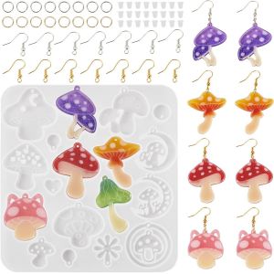 Eryi-Pandahall Moules En Silicone Pour Pendentifs En Forme De Champignon Avec Crochets De Boucles D'oreilles, Anneaux Ouverts, Écrous D'oreille Pour Moulage De Résine Époxy Uv, Fabrication De Bijoux, - Neuf