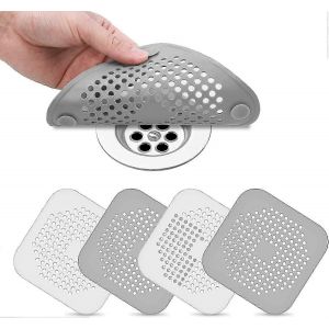4 pcs protecteur de drain en silicone,crépine d'évier avec ventouse,filtre de couvercle de drain de baignoire,filtre anti-obstruction pour cheveux et saleté pour évier de douche de baignoire - Neuf