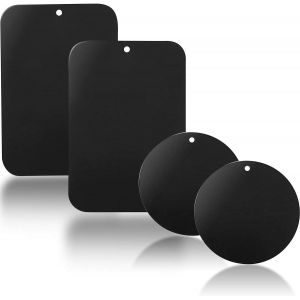 4 Pi&egrave;ces Plaques M&eacute;talliques avec Adh&eacute;sif 3M pour Support T&eacute;l&eacute;phone Voiture magn&eacute;tique/Support Voiture Aimant&eacute; Universel Metal Plate pour Smartphone (2 Rondes et 2 Rectangulaires) (Noir) - Neuf