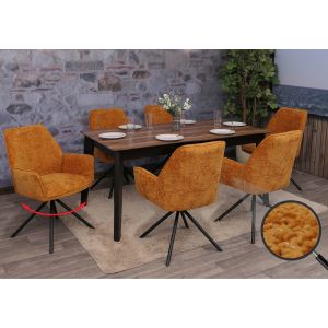 Lot de 6 chaises de salle &agrave; manger HWC-G67, chaise de cuisine avec accoudoirs, pivotante, position automatique, chenille Oeko-Tex MVGjaune moutarde - Neuf