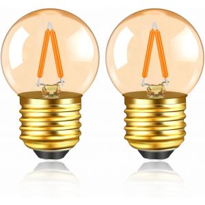 Kalanka-Ampoule Led Edison E27 Vintage 1w, &Eacute;quivalent 10w, 100lm Blanc Chaud 2200k, Verre Ambr&eacute;, 220v Mini Globe G40 E27 Ampoule Led &Agrave; Filament Veilleuse D&eacute;corative, Non Dimmable, Lot De 2 - Neuf