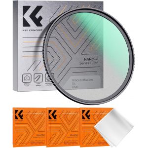 Filtre Black Diffusion 1/4 77mm et 3 Chiffons de Nettoyage Emballés sous Vide Black-Mist Filtre Effet Cinématique pour Objectif Appareil Photo Numérique (K-Série) - Neuf