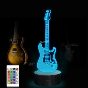 Guitare 3D Lampes Avec Télécommande, Led Lampe 16 Couleurs Lumière Dimmable Tactile Interrupteur Usb/Batterie Insérer, Decoration Anniversaire Cadeau Noël Pour Bébé Enfant Ado Femme Homme - Neuf
