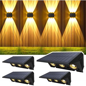 Applique Murale Exterieur Solaire Haut & Bas Lampe Solaire Exterieur Puissante Blanc Chaud Led Eclairage Exterieur Solaire Étanche Ip67 Sans Fil Pour Clôture Jardin 4 Articles - Neuf