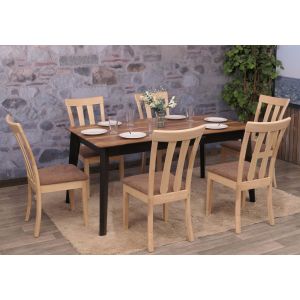 Lot de 6 chaises de salle &agrave; manger HWC-G46, chaise de cuisine, tissu/textile, bois massifpi&egrave;tement couleur naturelle, marron - Neuf