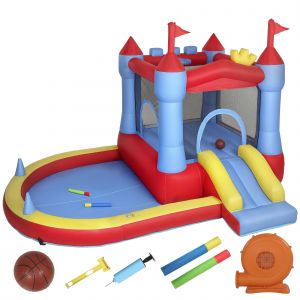 Ch&acirc;teau Gonflable 4 En 1 Piscine Toboggan Trampoline Panier De Basket - Neuf
