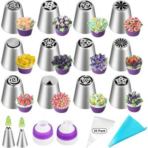 Jexnovashop-47 Pi&egrave;ces Douille Patisserie Professionnel - Douilles Fleur P&acirc;tisserie En Acier Inoxydable - Douilles Russe Professionnelle Avec Poche &Agrave; Douille Tpu R&eacute;utilisable Pour D&eacute;corer G&acirc;teaux Cupc - Neuf