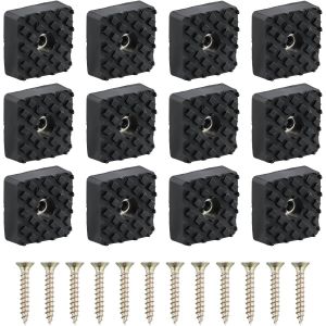 12 Pcs Black Rubber Feet With Non-Slip Screws For Furniture, Rubber Feet Non-Slip Square Pads Heavy Duty Protection For Chairs Desks And Tables On Carpet And Wood 30 X 30 X 10 Mm - Neuf