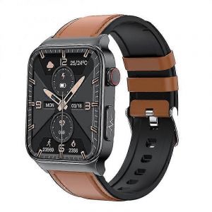 Montre connect&eacute;e E500 pour diab&eacute;tiques, avec ECG + PPG et HRV, pour hommes et femmes. Montre de sant&eacute; et de fitness HD avec suivi de la fr&eacute;quence cardiaque, de la pression art&eacute;rielle et du sommeil. Bracelet marron. - Neuf