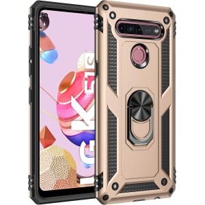 Kal-Coque Pour Lg K51s, + Verre Trempé Double Couche Hybride Ultra Armure Housse Étui De Protection Antichoc Armor Bumper Cover Pour Lg K51s Avec Stand, Or - Neuf