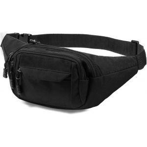 TRAHOO-Sac Banane Femme et Homme - Chic Sacoche Banane - Sacoche Unisexe Urbaine pour Sport Ext&eacute;rieur, Randonn&eacute;e, Camping, Noir - Neuf