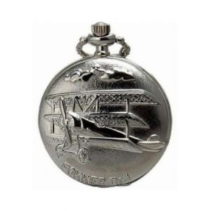 Montre Gousset Motif Avion R&eacute;tro M&eacute;tal Coloris Argent&eacute; - Neuf