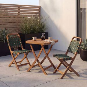 Ensemble De Jardin Hwc-P70, Ensemble De Si&egrave;ges Ensemble De Balcon 2 Chaises Table, Tressage En Corde Bois D'acacia PliableNaturel, Vert - Neuf