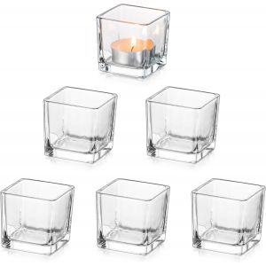 KALANKA-Bougeoirs à Bougie en Verre Transparent, Lot De 6, Petits Bougeoirs CarréS en Vrac, Bougeoirs à Bougie De NoëL pour La Table du Salon, Bougeoirs à Bougie à RéChaud Modernes pour Les Centres - Neuf