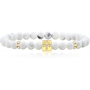 Eryi-Ya4647 Bracelet Zodiaque Pour Homme Et Femme Avec Howlite Blanche Naturelle Et Signe Astrologique, Cadeau D'anniversaire Pour Filles, Garçons, Meilleurs Amis - Neuf