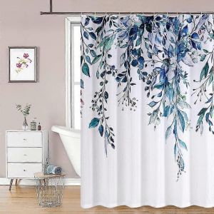 Rideau de douche floral avec 12 crochets Rideaux de douche en polysilicone imperméables Lavables en machine à séchage rapide 180x180cm pour baignoire ou salle de bain (bleu) - Neuf