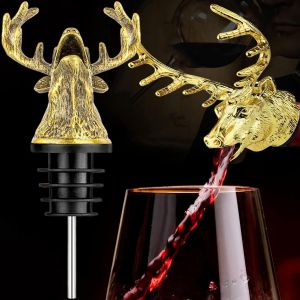 Checarzhn--No1-Stag Wine Bottle Stopper And Pourer, Cerf Bouteille De Vin Verseur Bouchon Et Pourer Tête De Cerf Vin Et Bière Accessoires Maison Barre Pour Randonnée Camping Fête (Doré) - Neuf