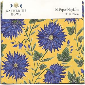 Kal-Serviettes En Papier - Motif Floral Bleu Artistique Par Catherine Rowe - Vaisselle Jetable - Respectueux De L'environnement - Neuf