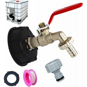 Robinet de réservoir 1000 L S60X6 IBC avec raccord de tuyau 1/2"", adaptateur de réservoir de vidange, pour robinet de jardin (1 pièce) - Neuf