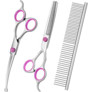 Jgd-Lot De 3 Paires De Ciseaux De Toilettage Pour Chien Et Chat - Ciseaux Droits En Acier Inoxydable Incurv&eacute;s - Neuf