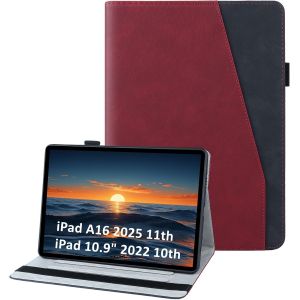 LORANKA-Coque pour iPad A16 11&egrave;me G&eacute;n&eacute;ration 11 Pouces 2025/iPad 10&egrave;me G&eacute;n&eacute;ration 10,9 Pouces 2022, Housse PU Cuir avec Support Fonction & Fentes Cartes, Flip Cover Protection &Eacute;tui, Rouge - Neuf