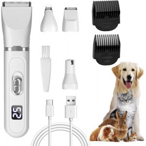 Tondeuse Chien Professionnelle 4 En 1,Ciseaux Toilettage Chien,Tondeuse Chat Avec C&acirc;ble Usb Rechargeable,Tondeuse Animaux,Tondeuse &Agrave; Cheveux Sans Fil Et Silencieuse Pour Chiens Et Chats - Neuf