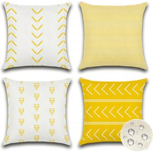 Cauc-Lot De 4 Exterieur Housse Coussin 40x40 Cm Impermeable Géométrique Coussins Canape Decoratif Taie Oreiller Pour Jardin Balcon Salon Maison (Jaune) - Neuf